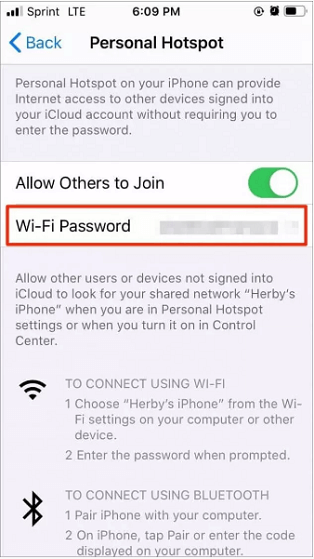 Locate the Wi-Fi password for your personal hotspot