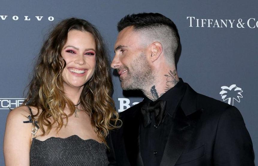 Behati Prinsloo and Adam Levine attend Baby2Baby 10-Year Gala Presented by Paul Mitchell at Pacific Design Center, Nov. 13, 2021 in West Hollywood, Calif.